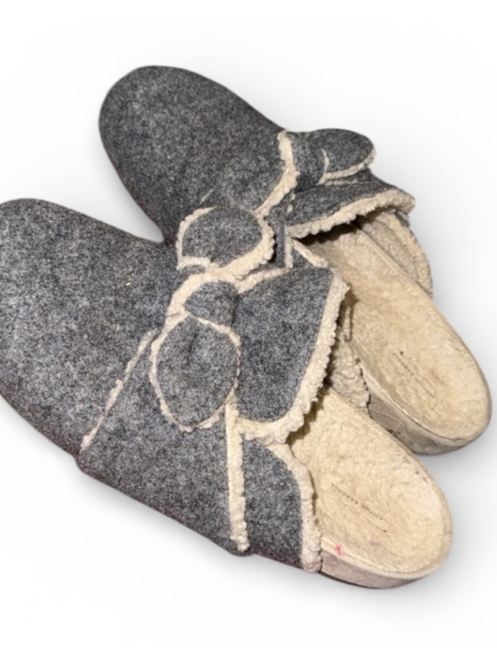 Gray Wool Felt Slip-On Slippers with Cream Trim